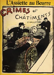 A costermonger is assaulted by the police, from the front cover of Crimes and Punishments, special edition of L